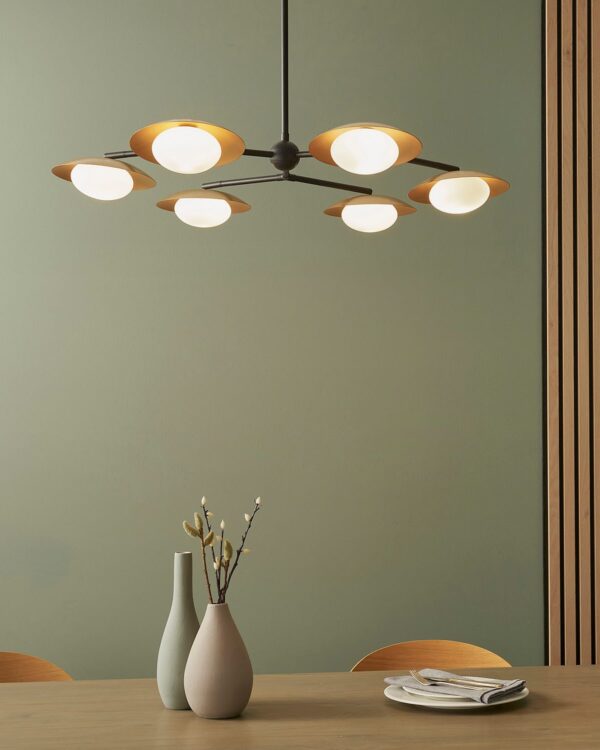 XL gold & bronze dish pendant with pebble-shaped glass - 072862