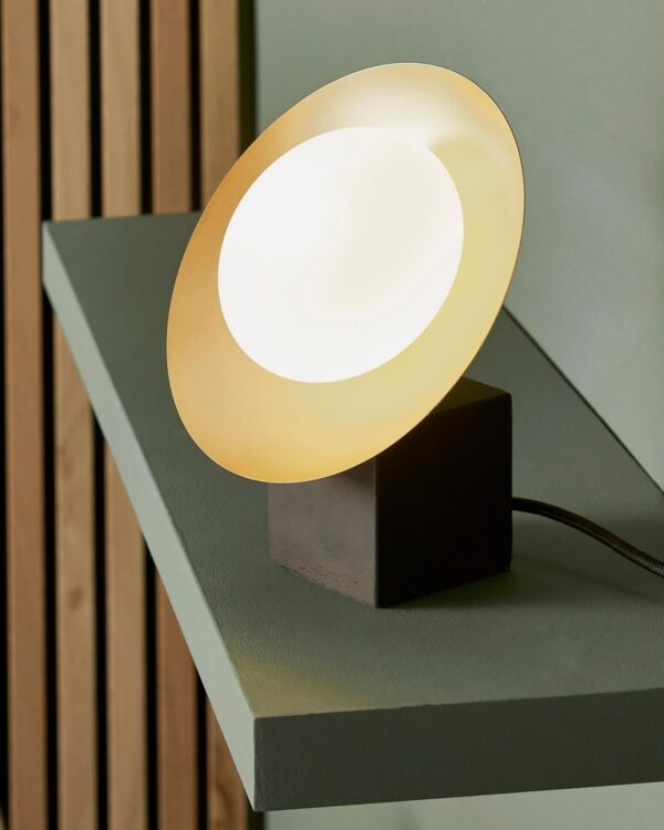 Gold & bronze dish table light with pebble-shaped glass - 072864