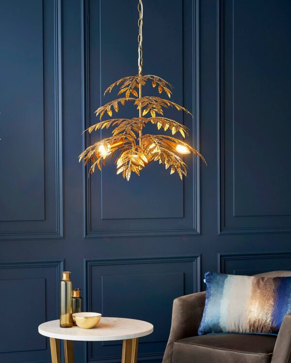 Layered leaf chandelier light in gold