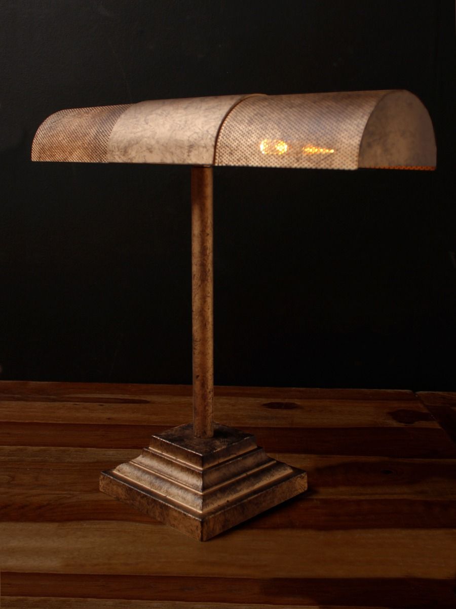 Industrial brass bankers table lamp with distressed finish - 048670
