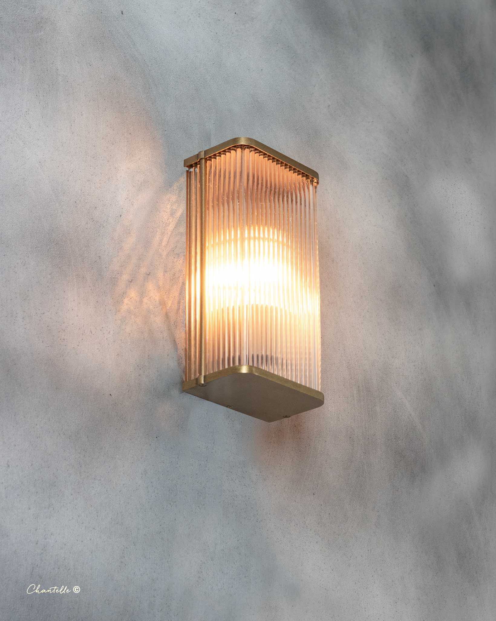 Antique Brass Linear Wall Light with Reeded Glass - 078127