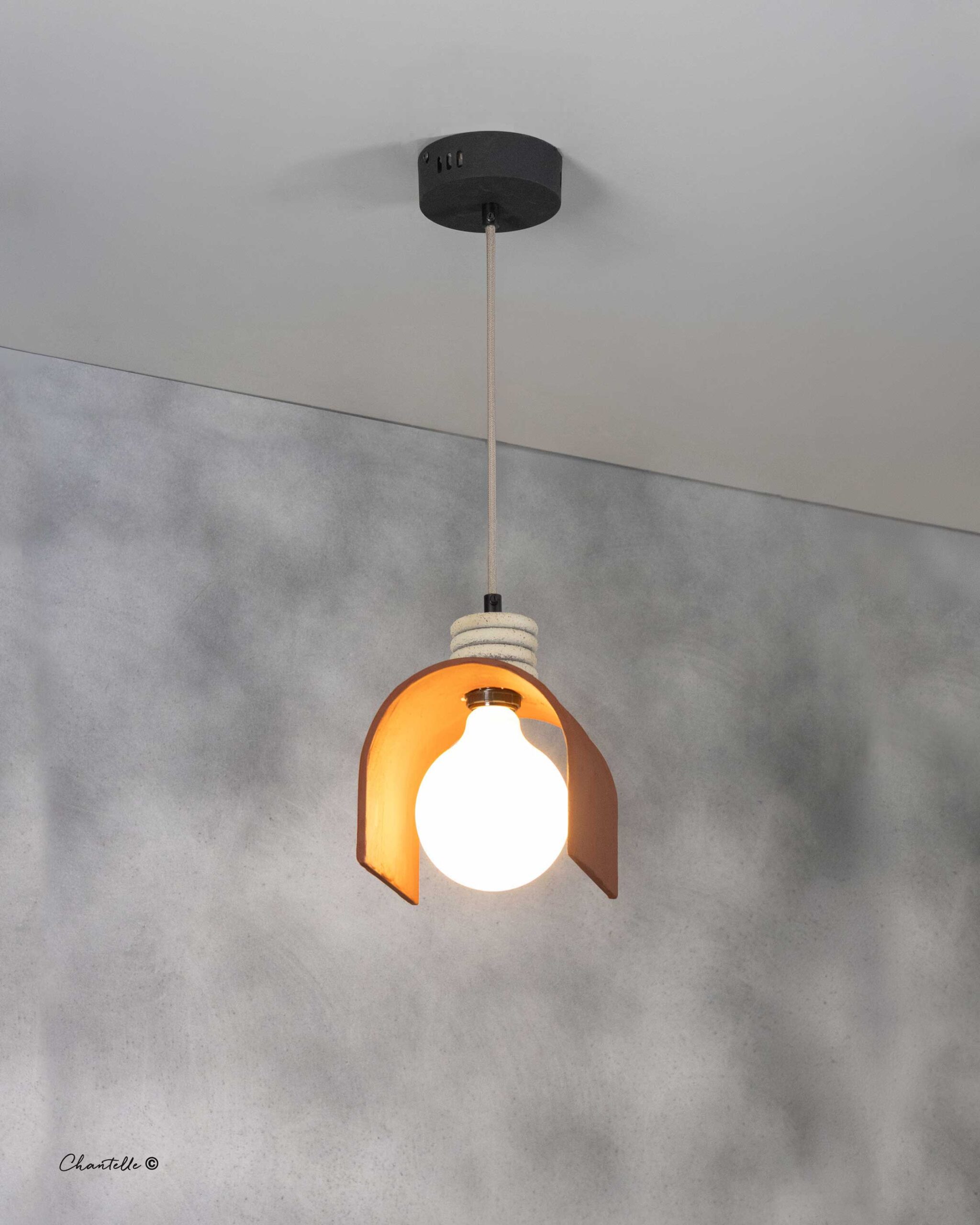 Terracotta Sculptural Pendant with Ceramic Detail - 078403