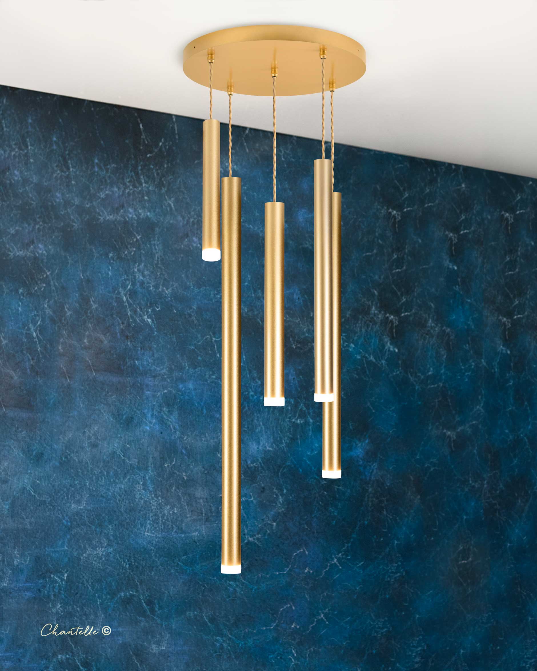 Brushed Brass 5 Drop Cluster Feature Fitting - 078977