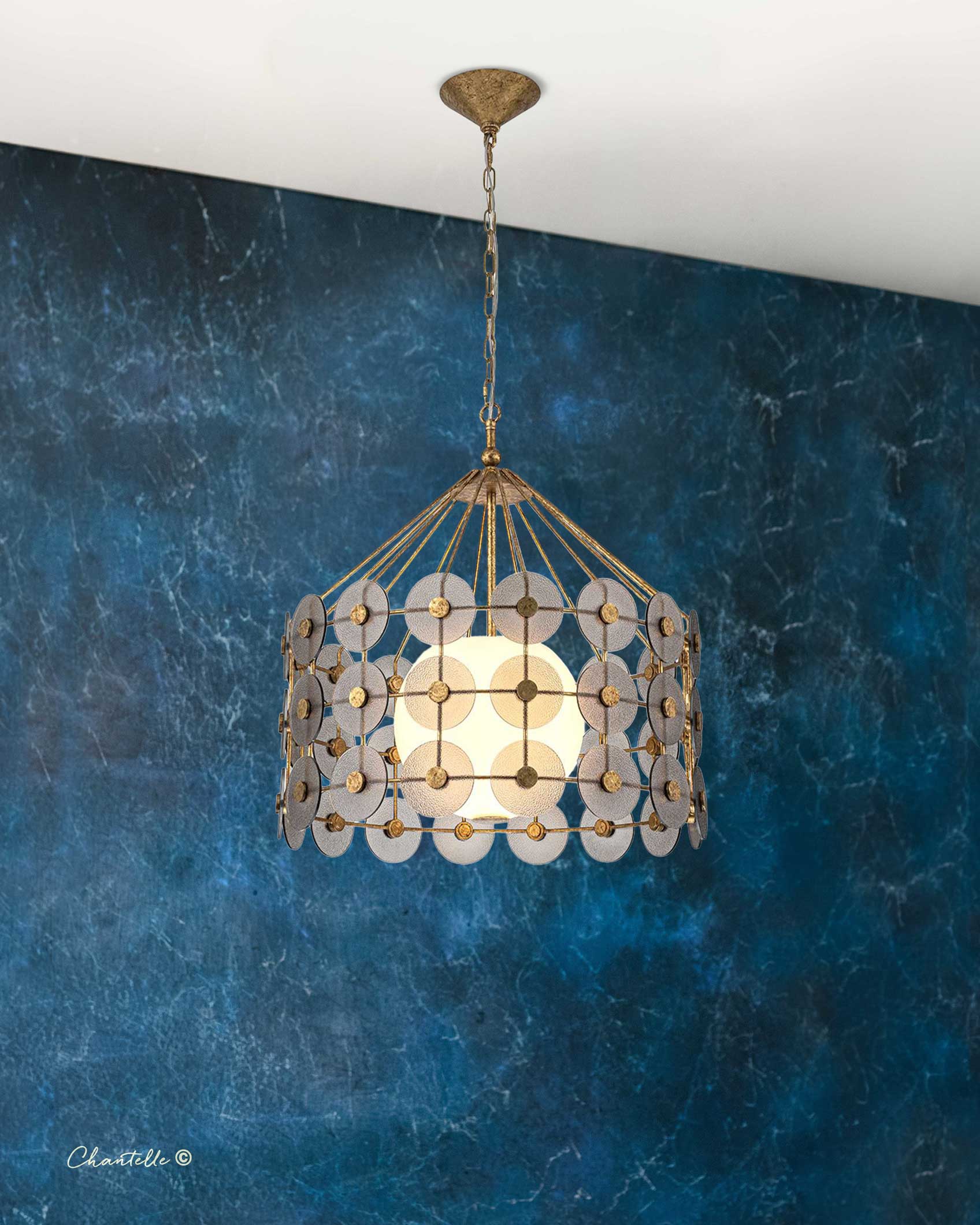 Distressed gold and smoked glass pendant - 079144