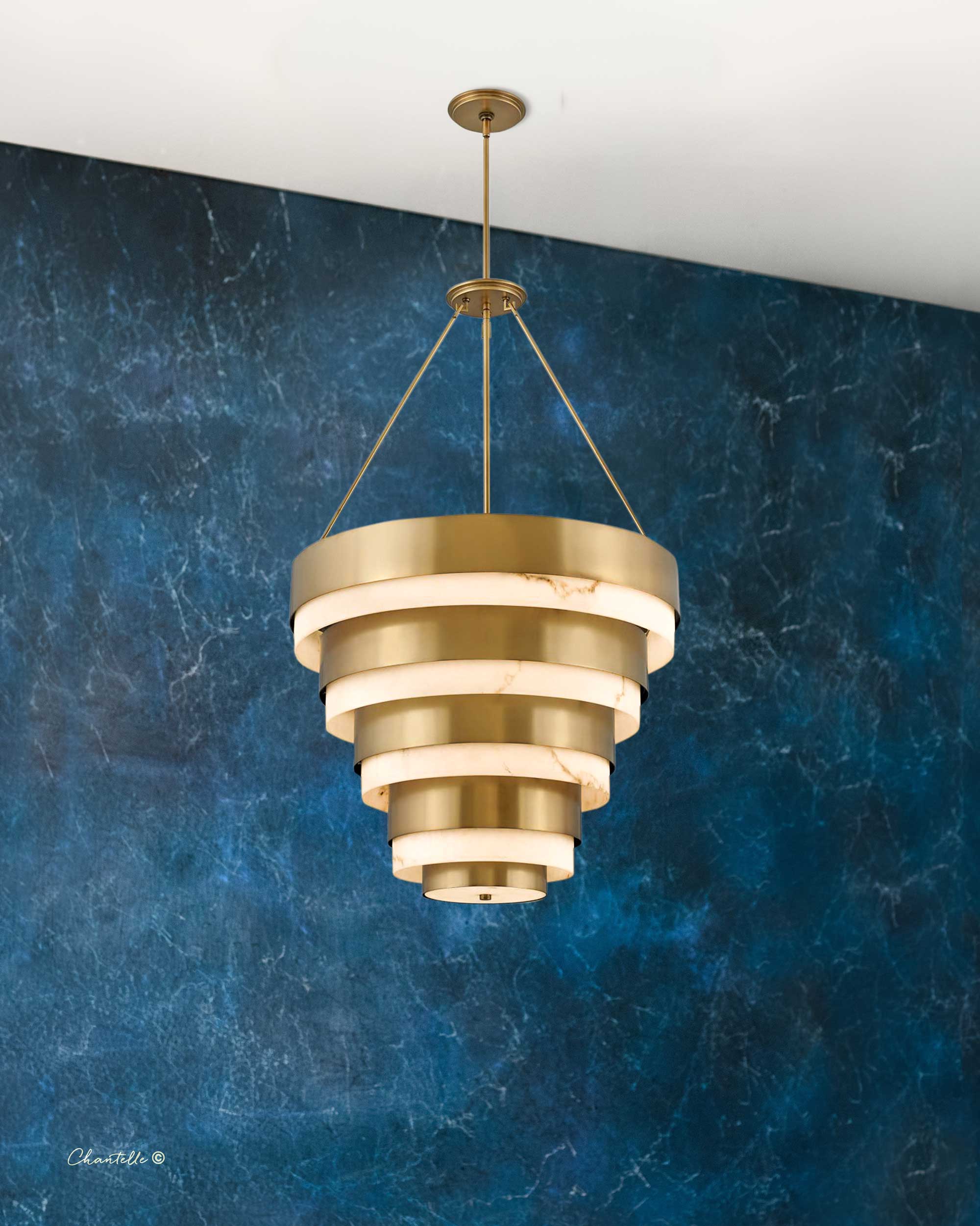 Large heritage brass and alabaster pendant - 079146