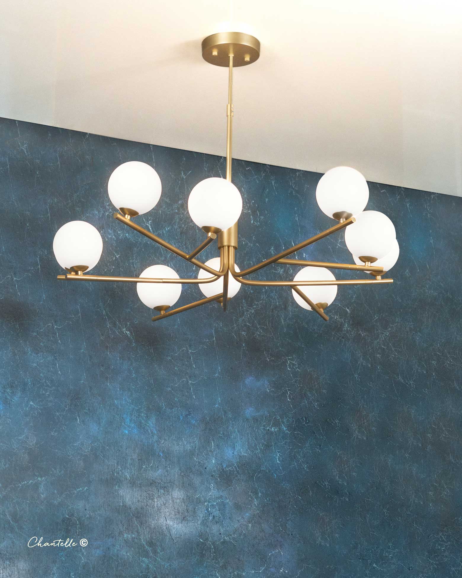 Gold multi arm pendant with opal globes - 079047