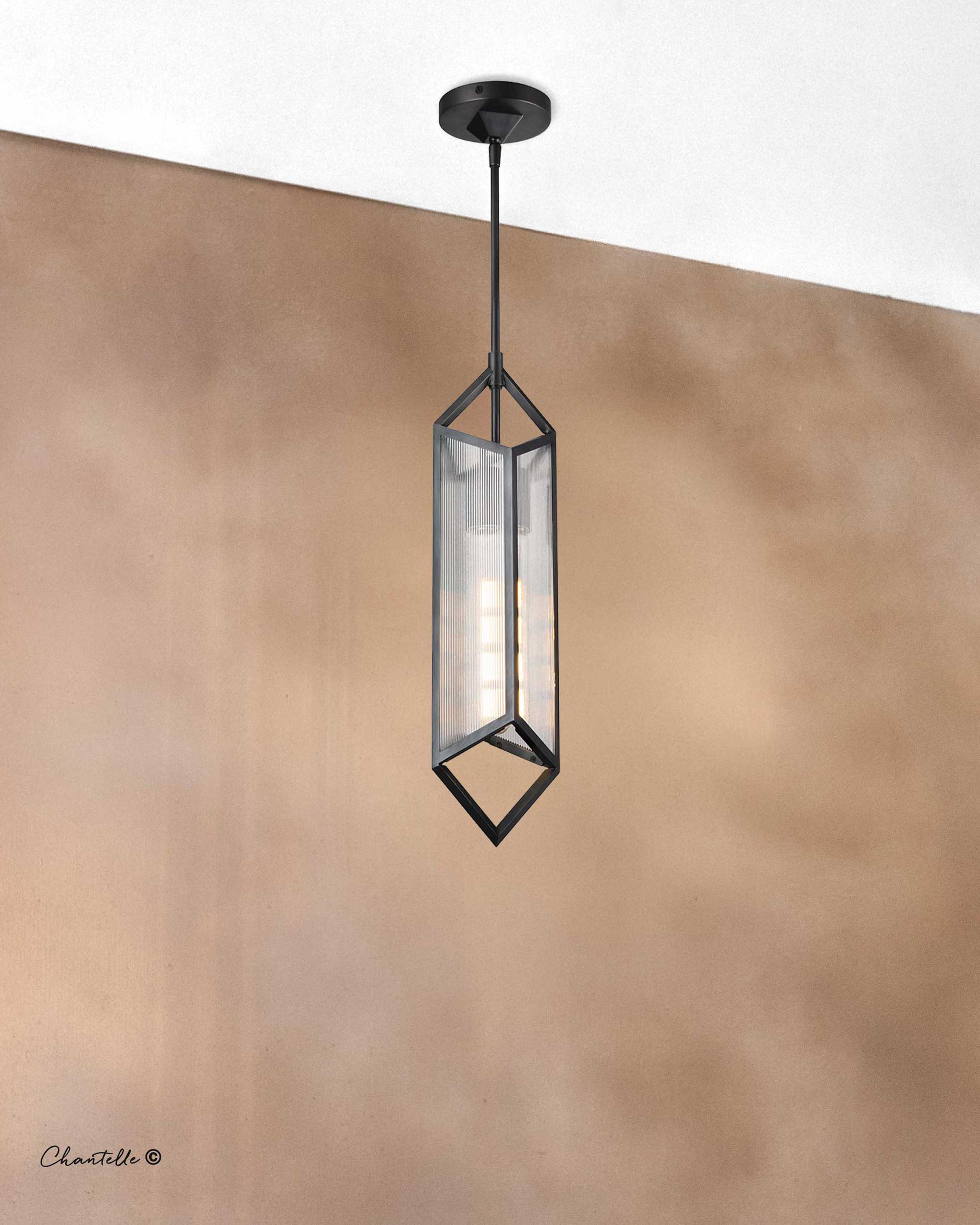 Urban bronze pendant with reeded glass panels - 079149